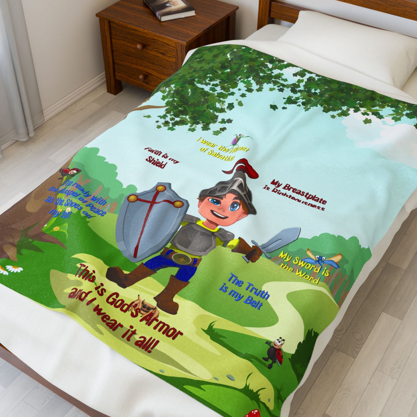 Plush Velveteen Blanket - Benjamin & the Armor of God