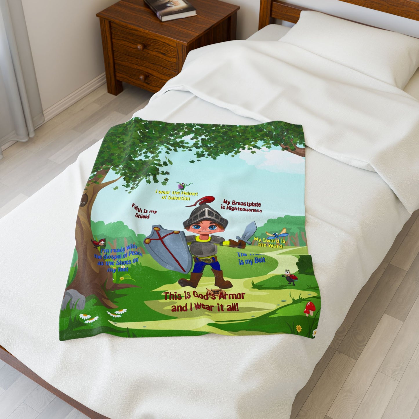 Plush Velveteen Blanket - Benjamin & the Armor of God