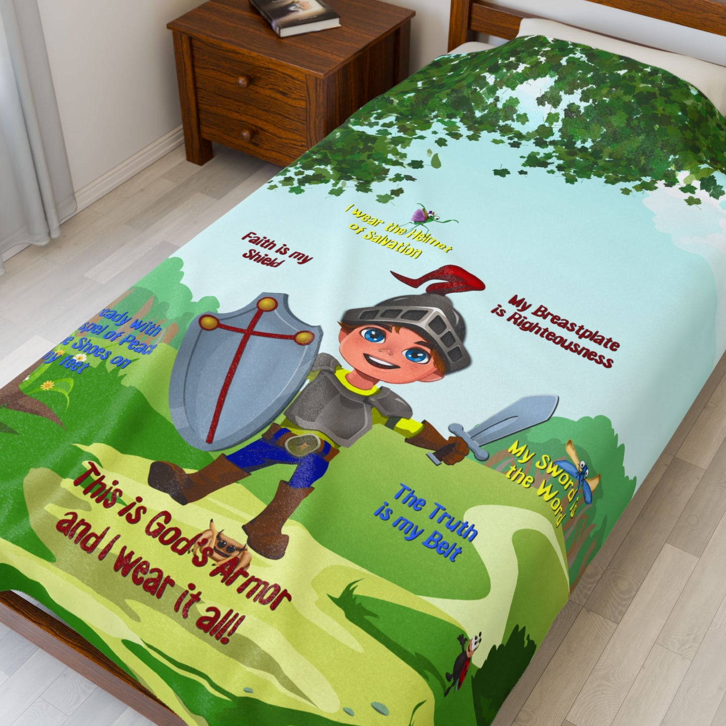 Plush Velveteen Blanket - Benjamin & the Armor of God